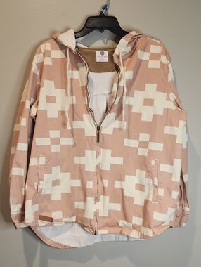 Marleylilly Pink Aztec Print Hooded Jacket XL Full Zip Lightweight Pockets
